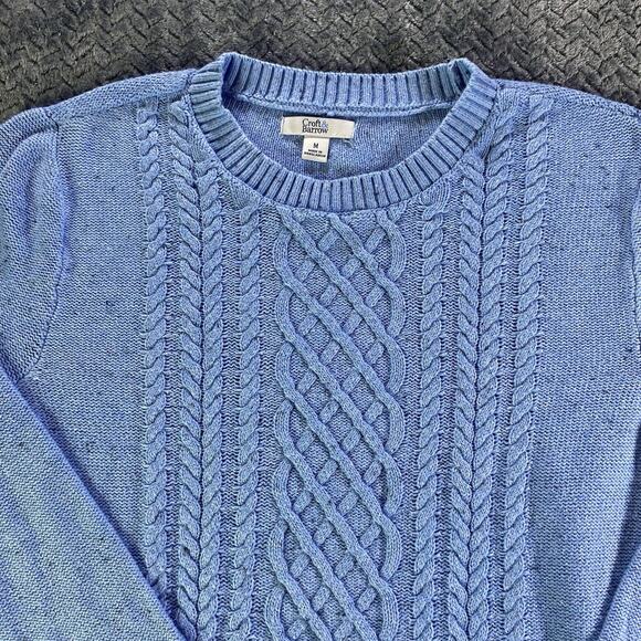 Croft And Barrow Women Sweater M Blue Heathered Nylon Blend Cable Knit Pullover - Picture 2 of 10